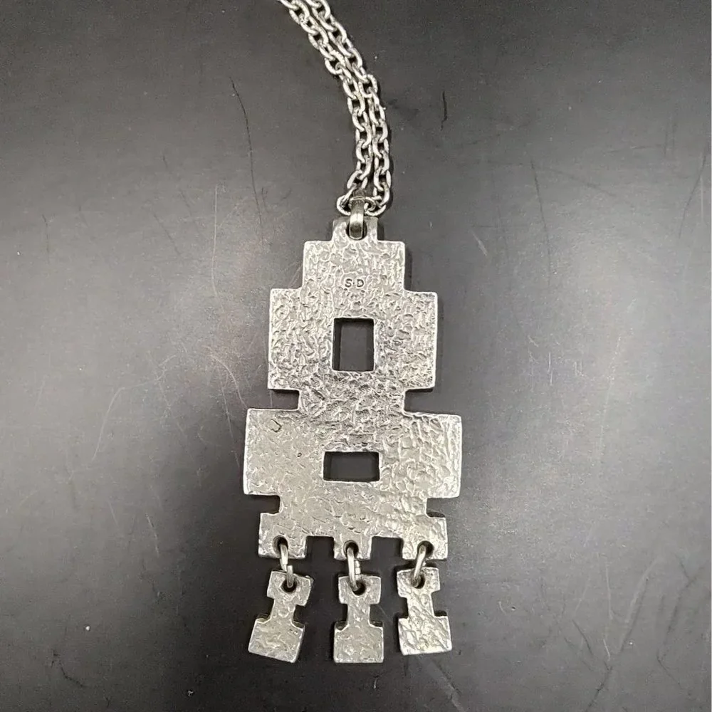 Vintage Silver Tone Pendent with Center Cutouts Second Tier Modernist Geometric